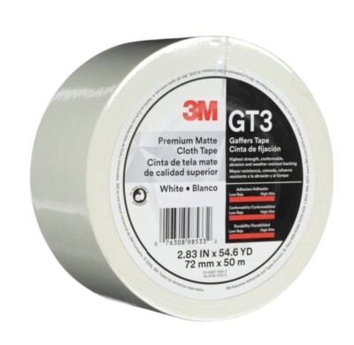 Gaffer Tape 3'' x 55 YD - 3M GT3 Premium Matte WHITE New in Cellophane