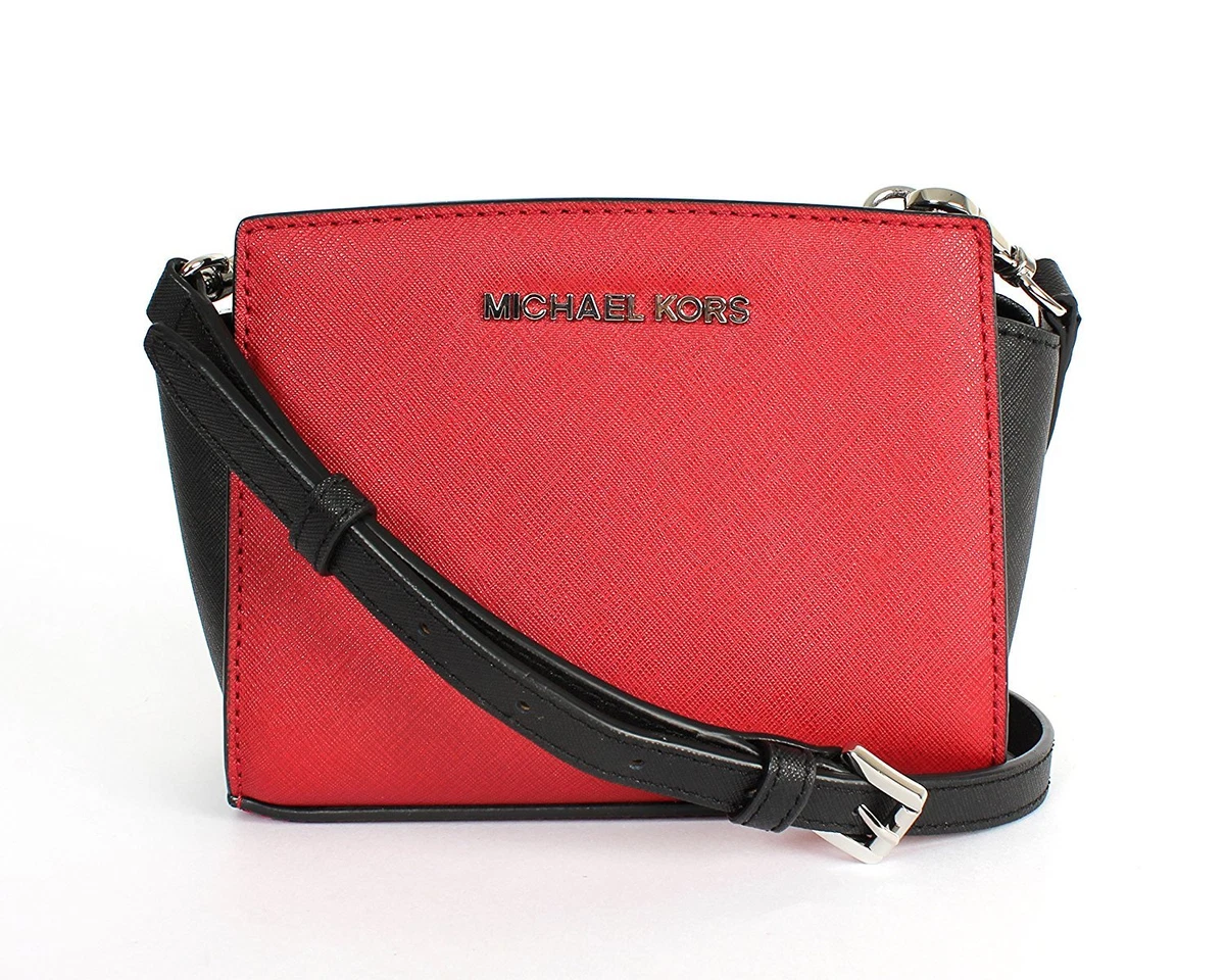 Michael Kors Red Saffiano Leather Mini Selma Crossbody Bag