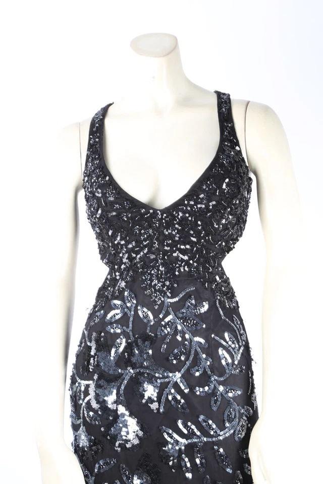 Vintage Cassandra Stone Black Silk Beaded Embroidered Long Dress Size 0 - Image 4 of 4