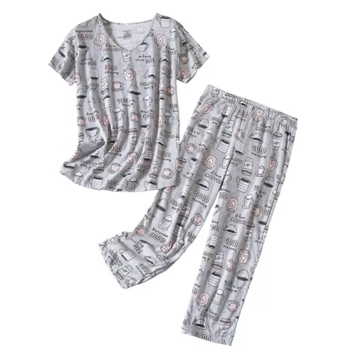 Ladies Pajamas Sets V Neck Sleepwear Women Baggy Dailywear Short Sleeve - Picture 4 of 41