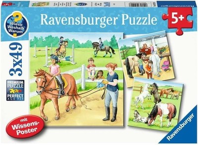NEW & SEALED Ravensburger 05129 A Day at The Stables 3x49 Pc Jigsaw Puzzles