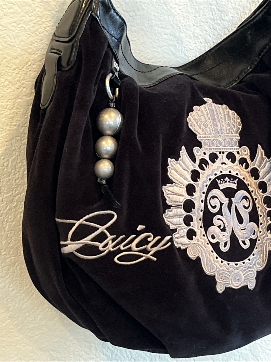 Vintage Y2K Juicy Couture Black Velour & Leather Hobo Style