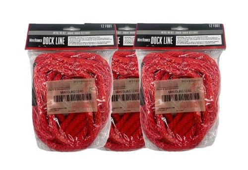 OEM Yamaha Dock Line Set – (3) Red 12' x 3/8" Marine Ropes for Jet Ski, Jet Boat