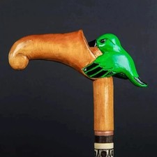 Walking Stick Carved Hummingbird Artisan Cane Wood Handmade Exclusive Victorian
