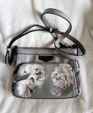 Simply Vera Women's Grey Floral Crossbody Handbag Small Purse Zip Closure Lined