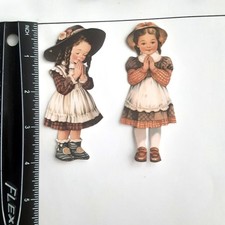 Lot of 2 Vintage Girls Praying Hats Pinafores SINGLE LAYER Embellishments 1079