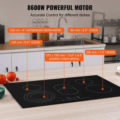 VEVOR 30'' 5-Burner Electric Cooktop | Sensor Touch | Timer & Child Lock