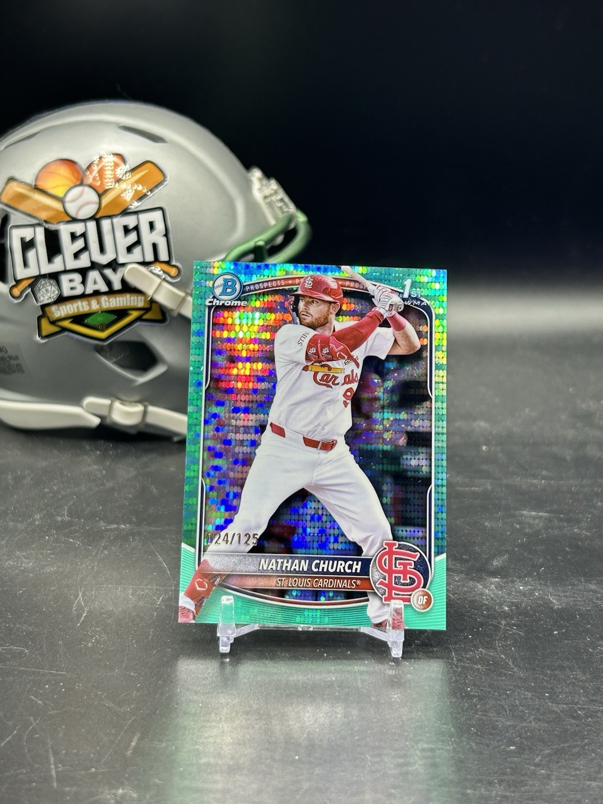 Nathan Church 2025 Bowman Chrome 1st Bowman Aqua Pulsar /125 Cardinals (PJ)