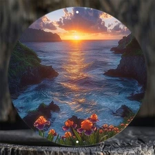 1pc Hawaiian Sunrise Coastal Landscape Metal Wall Art - Tropical Hawaiian Ocean