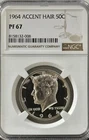 1964 ACCENTED HAIR PROOF KENNEDY NGC PR67, LIGHT CAMEO'S, NO SPOTS OR TONING