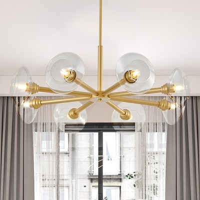 8 Lights Elegant Pendant Lamp Clear Glass Shade Gold Ceiling Chandelier Fixture