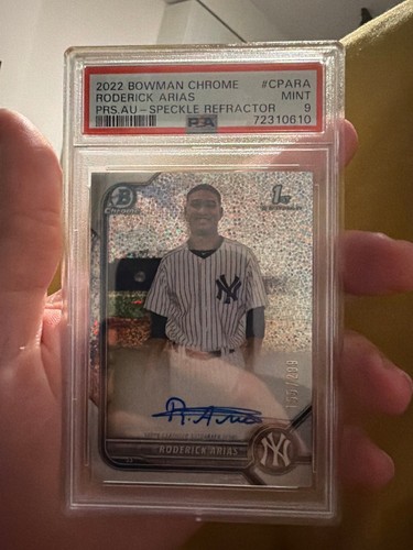 2022 Bowman Chrome #CPARA Roderick Arias Auto Speckle /299 1st PSA 9 Yankees