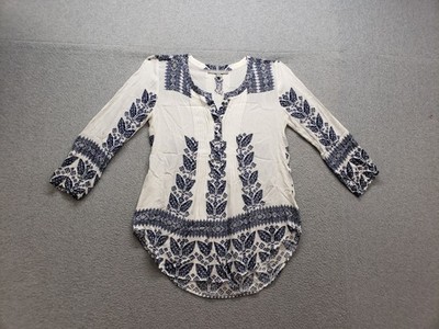 Daniel Rainn Women Blouse Top PXS Multicolor Detail V Neck Long Sleeve Boho