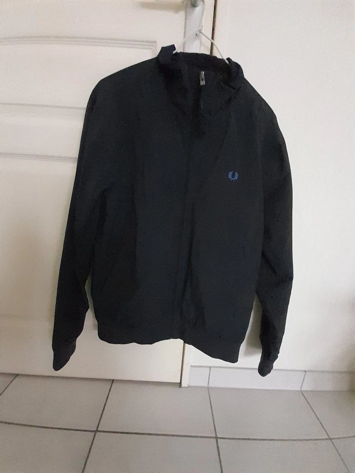 Fred Perry Veste Homme M Fermeture Éclair Poches Col Montant Doublé Foncé - Photo 1/3