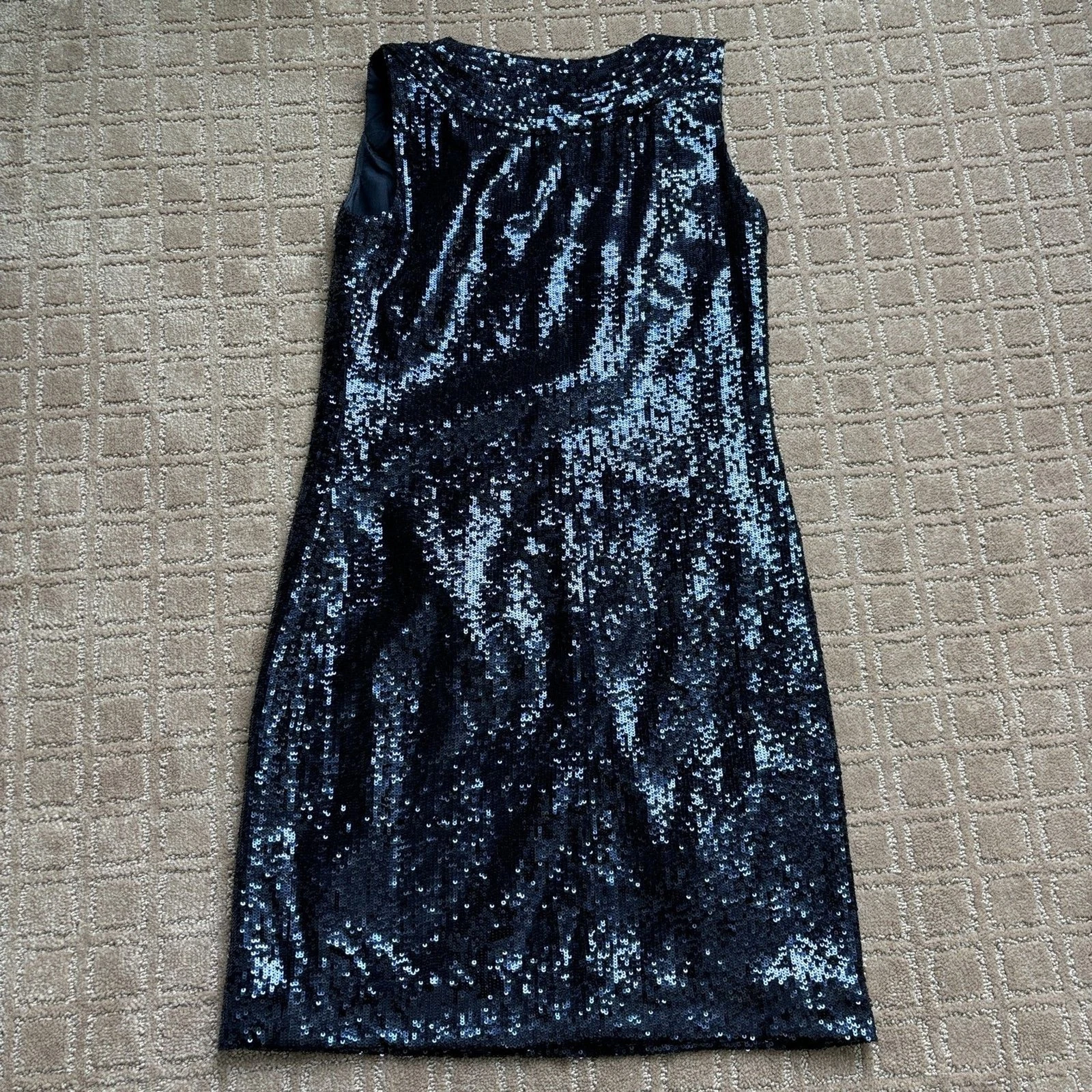 Abito da cocktail Tory Burch paillettes donna 2 maniche metallizzato blu navy seta nuovo di zecca