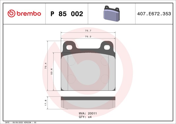 Vorderachse Brembo P 85 002 Bremsbelagsatz, Scheibenbremse FüR Porsche,Vw-image