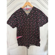 Dickies Print Scrub Top   Pink  Black Heart Print   Medical Uniform Women's M