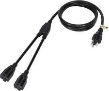 6 Ft 2-Way Power Cord Splitter, 3 Prong Y Extension Cable, UL Certified