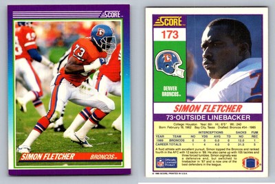 Simon Fletcher Denver Broncos Score 1990 Card 173 Football Memorabilia