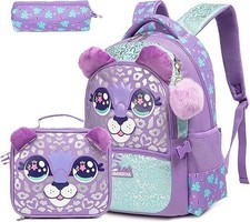 Schulrucksack Set Lila Leopard 3-teilig