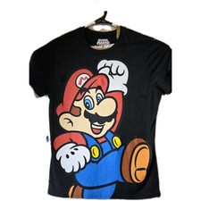 Super Mario T Shirts Men XL Black/Grey HEATHER 90s Colorful FULL FRONT GRAPHIC