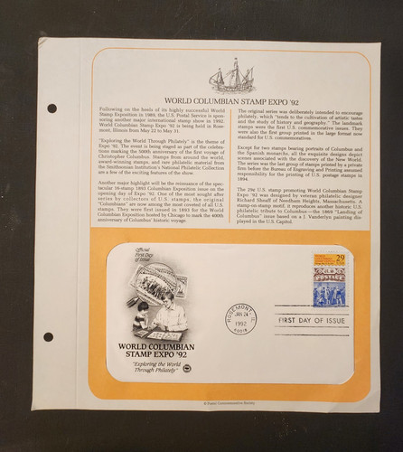 FULL INFO SHEET of World Columbian Stamp Exop 92 /Scott 2616 FDC MINT CONDITION - Picture 1 of 3