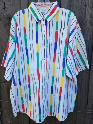 Laura Katherine Vtg 90s Geometric Button Up Shirt Womens Plus Size 22W Blouse 