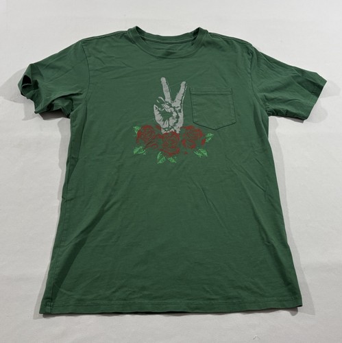 John Varvatos, John Varvatos Mens Green Peace Rose Graphic Crew Short Sleeve T-Shirt Tee Sz S