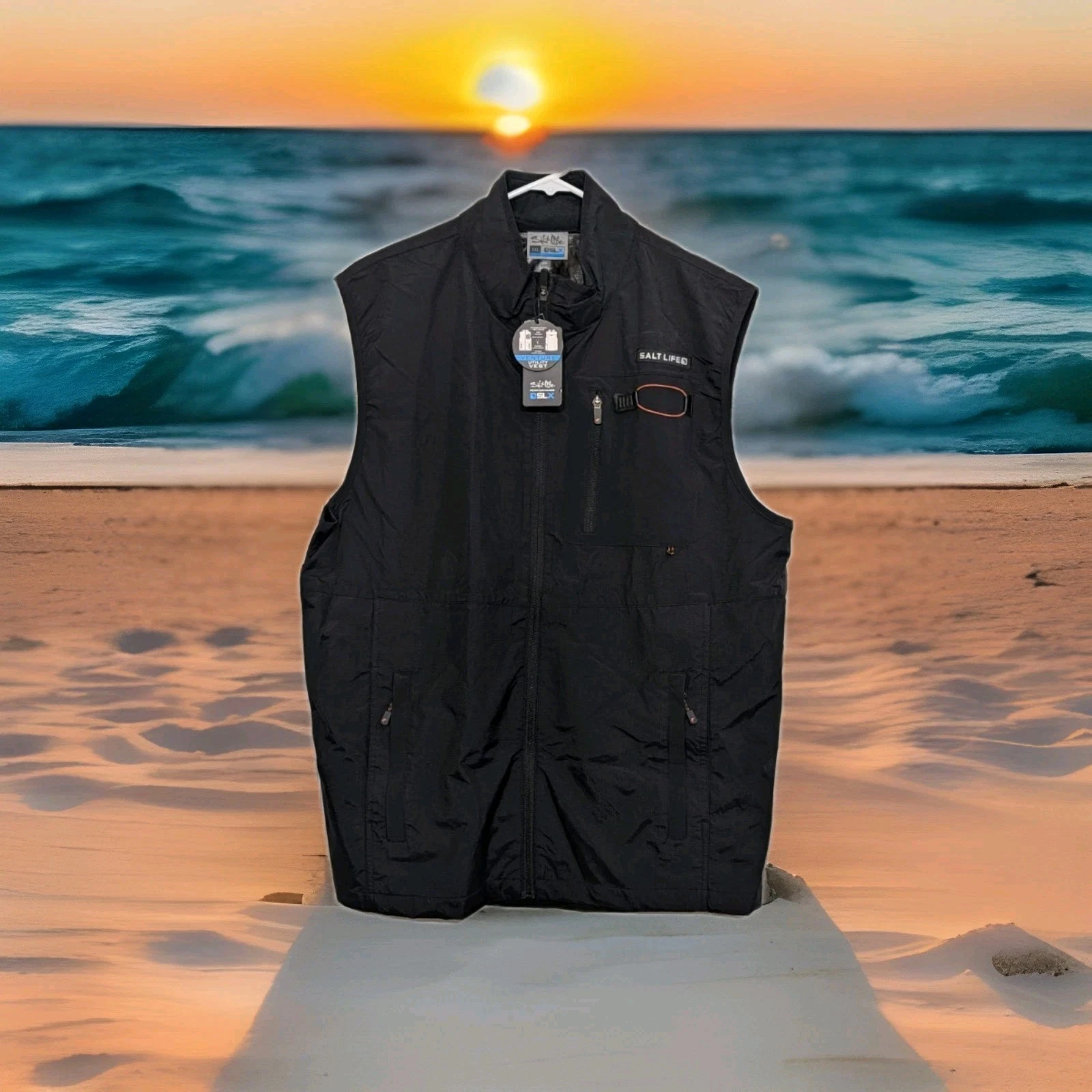 Salt Life Venture Utility Vest 2XL Black SLX Full Zip Performance Fishing NWT