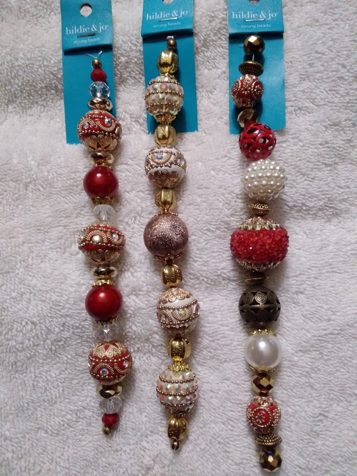 Hildie & Jo 3 Set Of Strung Beads 7" NWT Red/Gold & White/Gold 2017/2018 