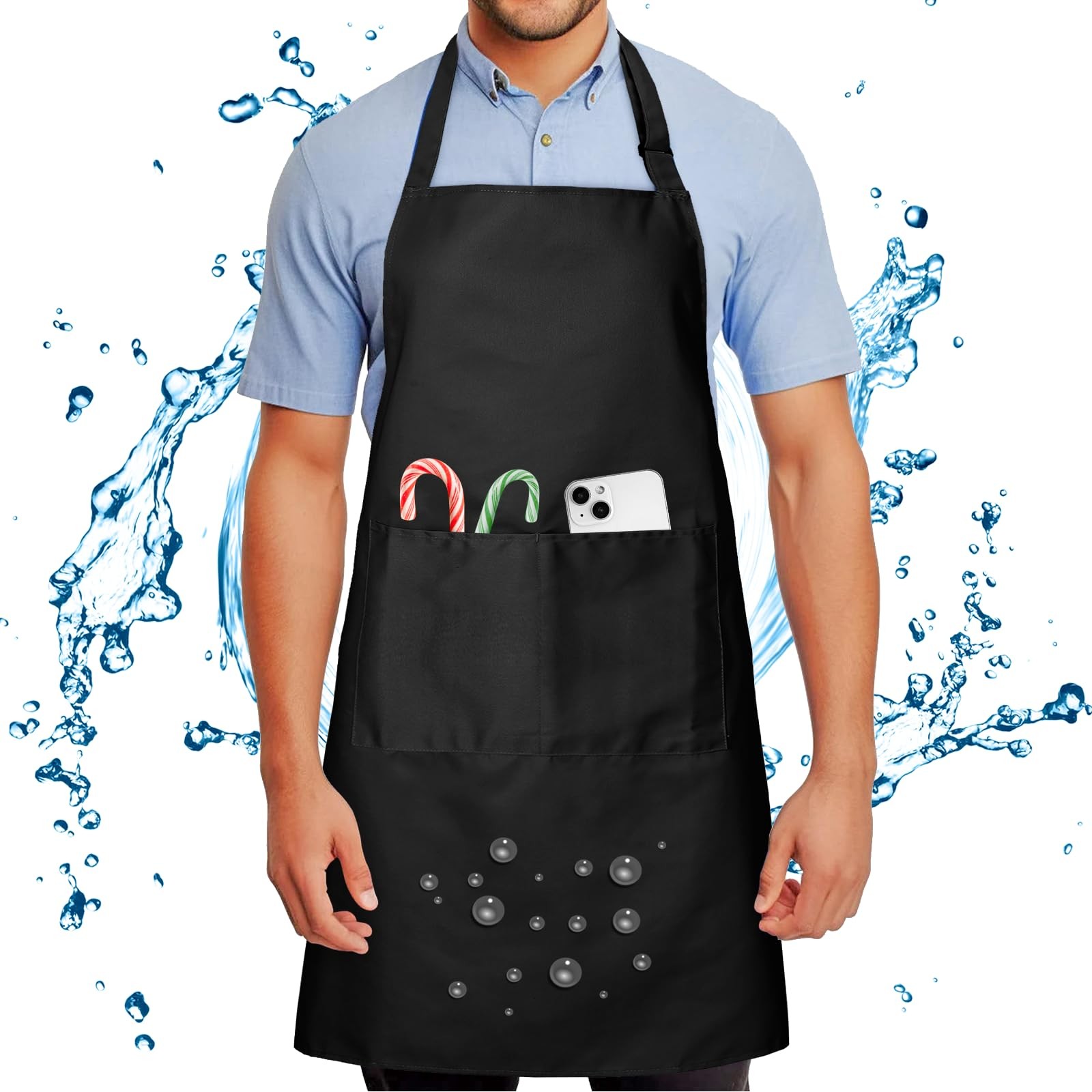 Tablier de cuisine pour homme et femme ajustable contre les taches de gras