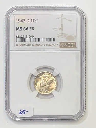1942-D 10c Mercury Dime NGC MS66 FB ** KHXXE3099