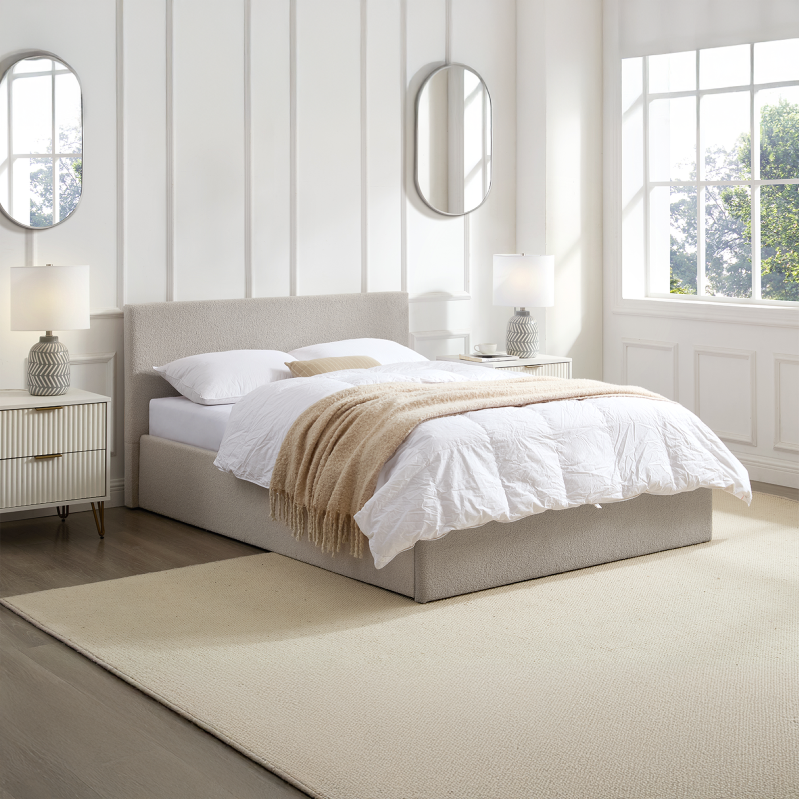 3FT Single Storage Bed Gas Lift Up Cream Beige Fabric Frame TEDDY BOUCLE - Image 5