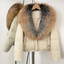 Winter Fox Fur Collar White Duck Down Jacket Women's Short Thickened Warm Coat