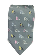 Versace 100 Silk Satin Necktie Gunmetal Gray w/Colorful Barocco V's 58" x 3.25"