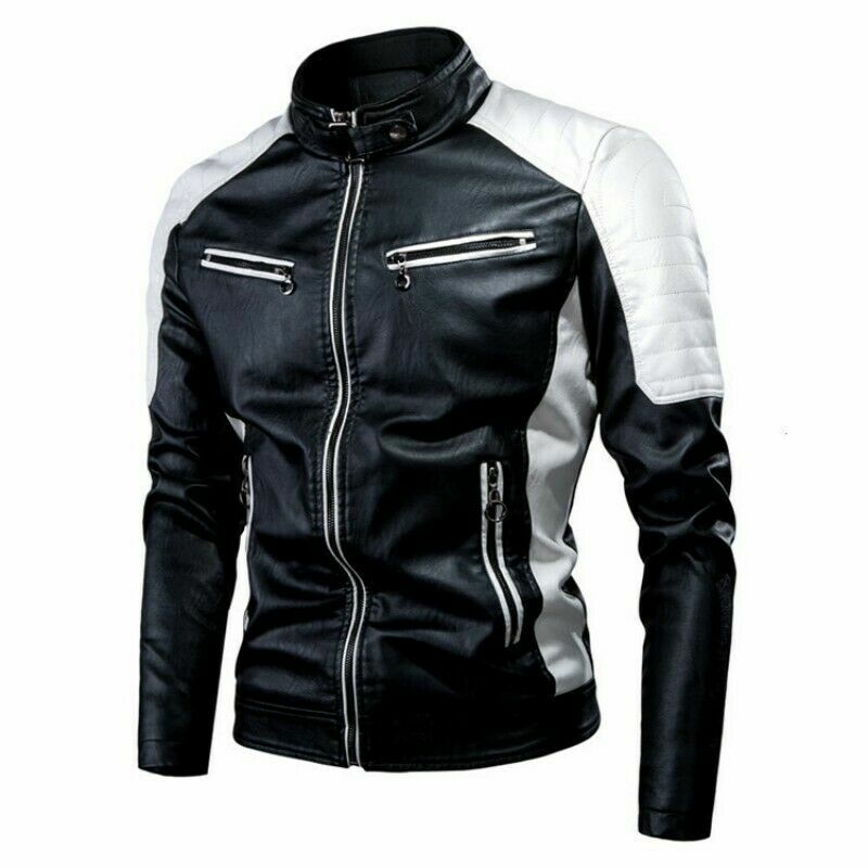 【新品】LOHEN V COLLAR LIGHT JACKET BLACK Men Stand Collar Slim PU Leather Jacket Solid Color Anti