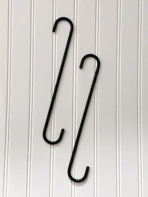 HANDMADE Two 12" S hooks - Amish handcrafted Black wrought iron - Strong & Sturdy metal