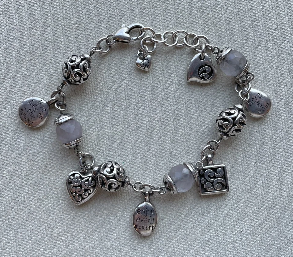 Brighton Filigree Spiritual Bead Inspirational Charm Bracelet Heart 7.5-8.5" - Image 2 of 4