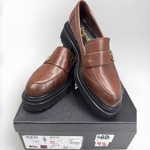 Chanel 23A Brown Calfskin Leather Quilted CC Gold Logo Flat Platform Loafer 39.5 - Picture 13 of 14