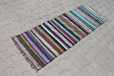 2x6 ft Boho Kilim Cotton Runner - Handmade Stripes for Artisan Floor Elegance