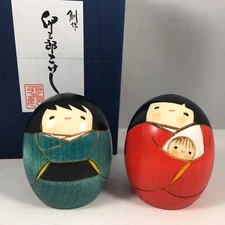 Usaburo Japanese Kokeshi Dolls Set 2.75"H Joseph Virgin Mary Baby Jesus Nativity