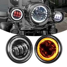 Pair 4.5" Inch Fog light With Red Demon Eyes DRL Turn Signal Halo For Road King