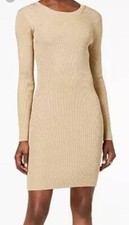 Reformation Sweater Dress Ribbed Knit Fitted Stretch Beige Women's M Party