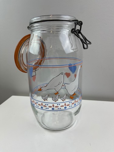 Tarro de vidrio vintage ARC France Level De Remplissage corazones de pato 2 L de colección - Imagen 10 de 11