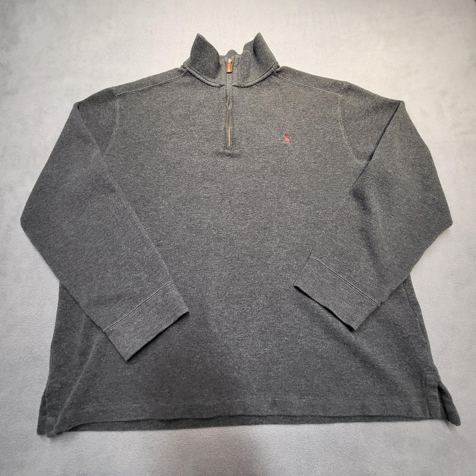 Polo vintage felpa uomo XL grigio pullover maglione quarto zip piccolo pony