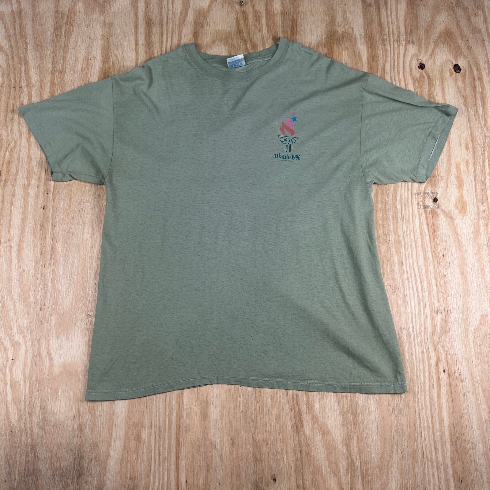 Vintage Hanes Olympic Atlanta Green T-Shirt Men's Size XL Crew Neck