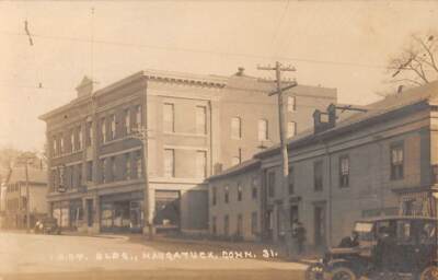 NAUGATUCK, CT, STREET SCENE, I.O.O.F. BLOCK, STORES EASTERN ILLUS RPPC c 1910-20