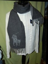 NWT POLO BY RL Reversible wool scarf grey heather with BIG polo logo ITALY