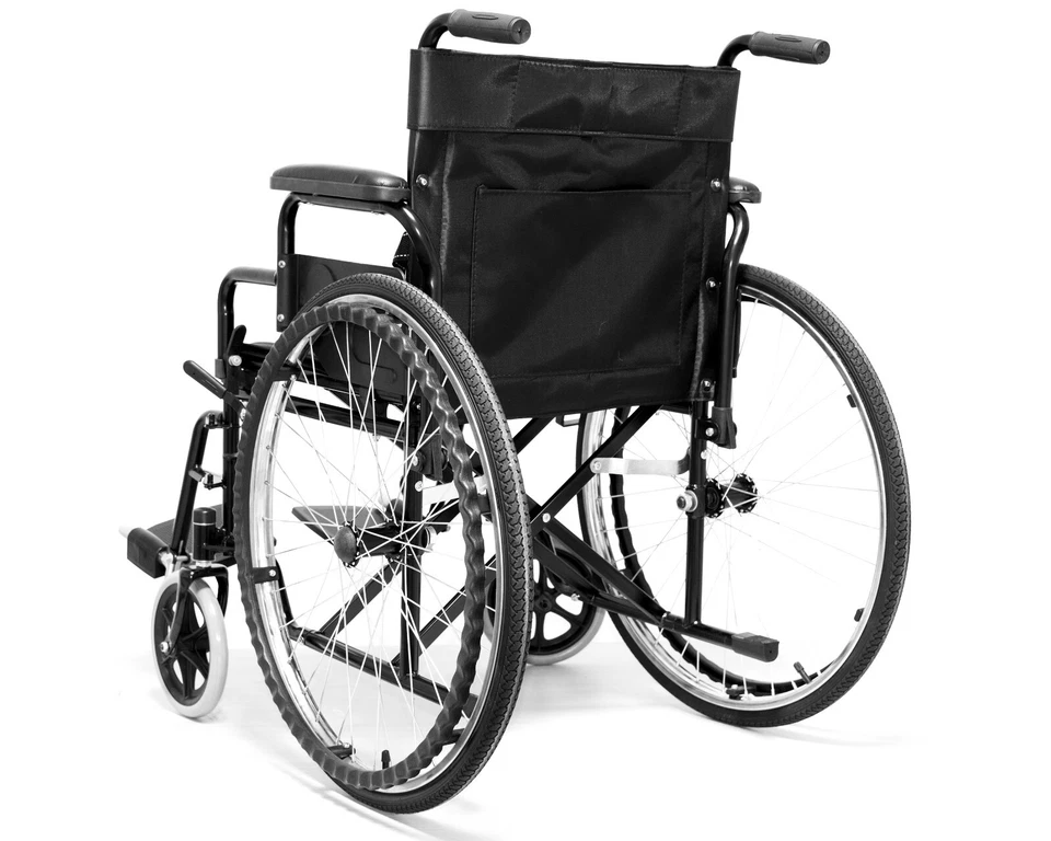 Sedia a rotelle pieghevole leggera autospinta carrozzina disabili anziani nero - Immagine 3 di 4