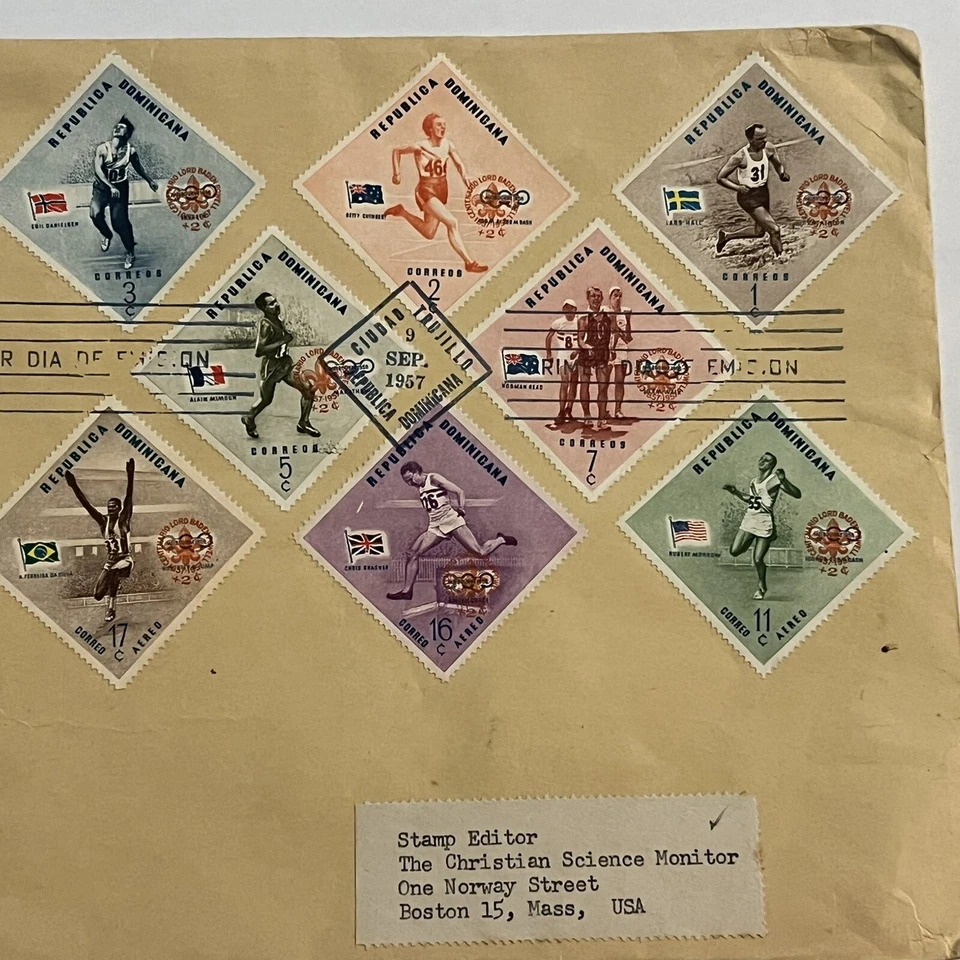 1957 DOMINICAN REPUBLIC FDC COVER TO BOSTON DIAMOND STAMPS - Image 3 of 4